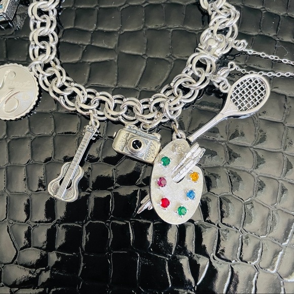 Sterling Silver Bracelet W/ 9 Charms by Danecraft, Monet, Wells SPORTS A… - Picture 3 of 10